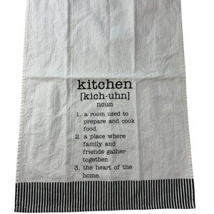 KITCHEN Dish Towel, Tea Towel, Funny, White Cotton. Black Stripes. 100% Cotton